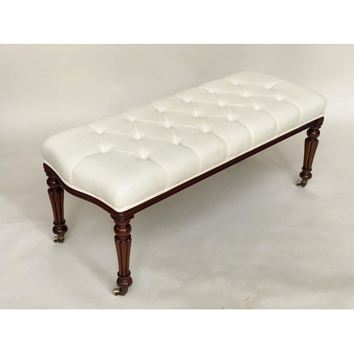 262 - WINDOW SEAT, 19th century and later mahogany with deep buttoned calico cotton upholstered seat and r... 