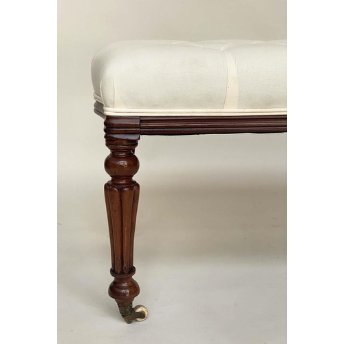 262 - WINDOW SEAT, 19th century and later mahogany with deep buttoned calico cotton upholstered seat and r... 