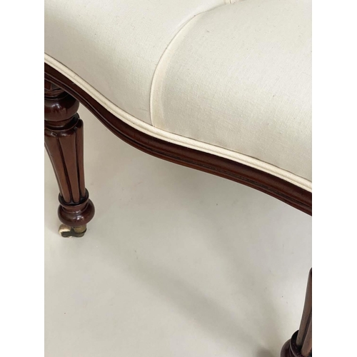 262 - WINDOW SEAT, 19th century and later mahogany with deep buttoned calico cotton upholstered seat and r... 