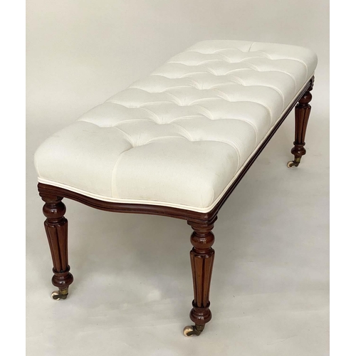 262 - WINDOW SEAT, 19th century and later mahogany with deep buttoned calico cotton upholstered seat and r... 