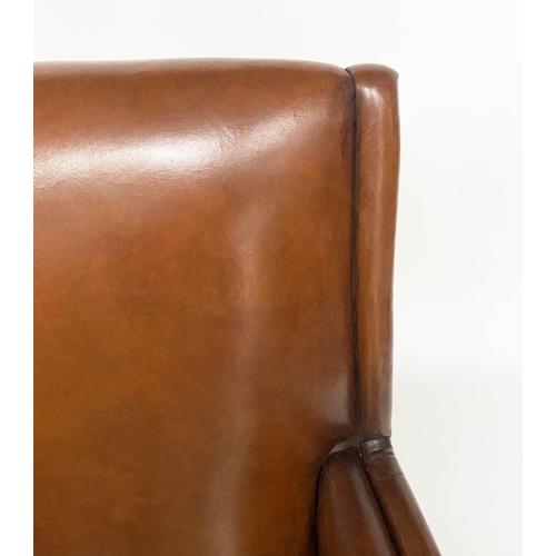 266 - ARMCHAIR, mid 20th century studded mid brown leather with tapering supports, 65cm W.