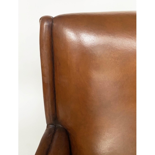 266 - ARMCHAIR, mid 20th century studded mid brown leather with tapering supports, 65cm W.