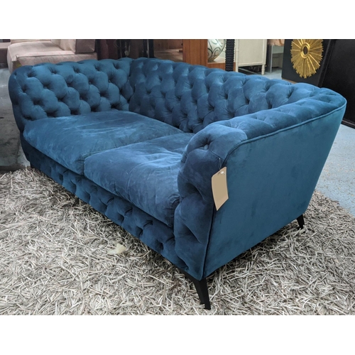 498 - MADE.COM SLOAN SOFA, 180cm W, with sea foam blue velvet upholstery.