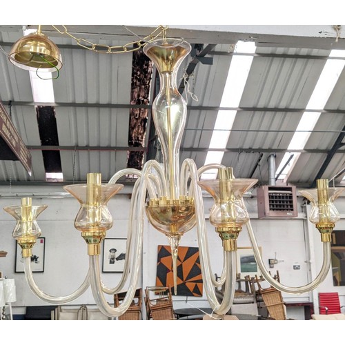 326 - BELLA FIGURA LEONARDO CHANDELIER, Venetian Murano gold glass, six branch, 65cm drop minus chain.