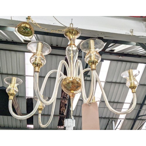 326 - BELLA FIGURA LEONARDO CHANDELIER, Venetian Murano gold glass, six branch, 65cm drop minus chain.