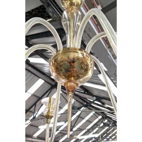 326 - BELLA FIGURA LEONARDO CHANDELIER, Venetian Murano gold glass, six branch, 65cm drop minus chain.