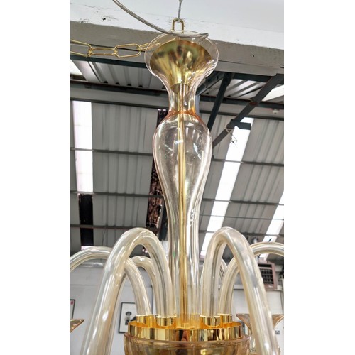 326 - BELLA FIGURA LEONARDO CHANDELIER, Venetian Murano gold glass, six branch, 65cm drop minus chain.