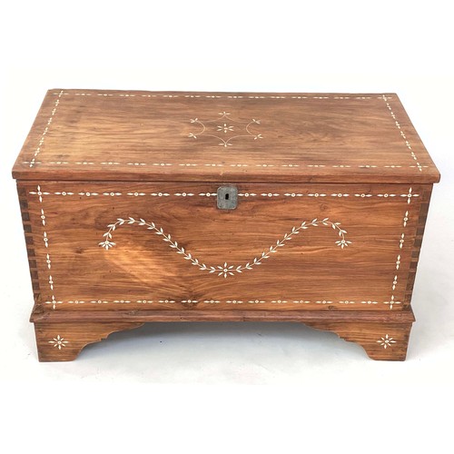 188 - CEYLONESE TRUNK, 56cm H x 99cm W x 49cm D, Indo Portuguese rosewood and bone inlaid with swag front ... 