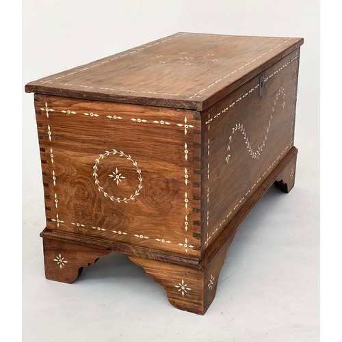 188 - CEYLONESE TRUNK, 56cm H x 99cm W x 49cm D, Indo Portuguese rosewood and bone inlaid with swag front ... 