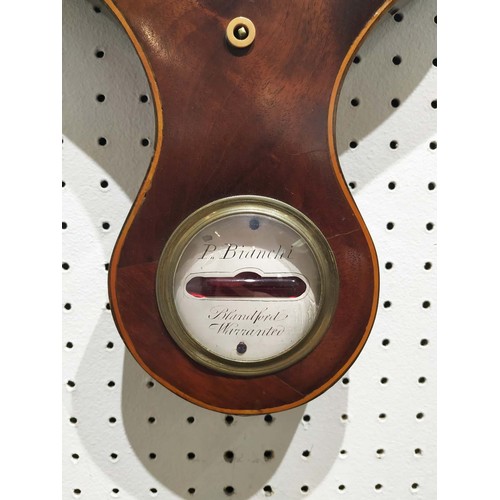 10 - BANJO BAROMETER, 101cm H x 24cm, George III mahogany by P Bianchi, Blanford.