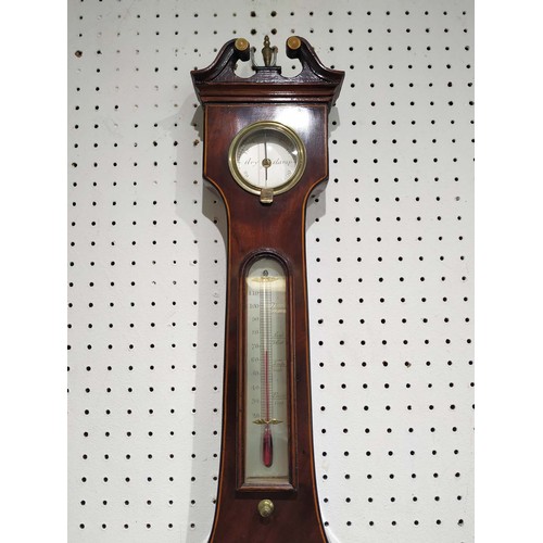 10 - BANJO BAROMETER, 101cm H x 24cm, George III mahogany by P Bianchi, Blanford.