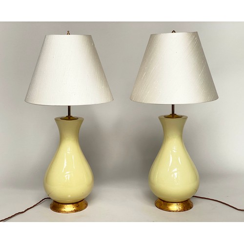 173 - TABLE LAMPS, a pair, by Heathfield and Co., pale yellow Louisa glazed ceramic vase form with giltwoo... 