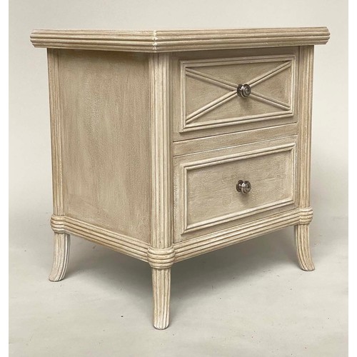 189 - BEDSIDE CHESTS, a pair, Scandinavian style grey painted, each with two drawers and reeded pillars, 5... 