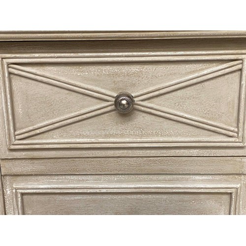 189 - BEDSIDE CHESTS, a pair, Scandinavian style grey painted, each with two drawers and reeded pillars, 5... 