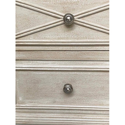 189 - BEDSIDE CHESTS, a pair, Scandinavian style grey painted, each with two drawers and reeded pillars, 5... 