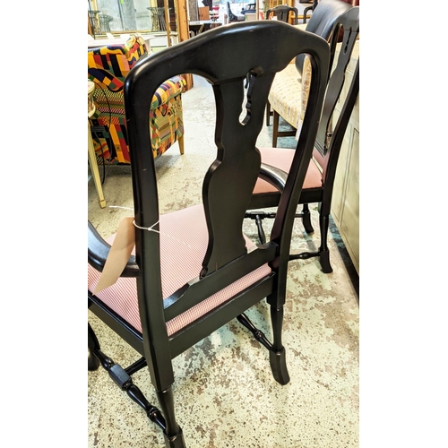 125 - DINING CHAIRS, a set of six, including two carvers each 53cm W, ebonised finish with gingham drop in... 