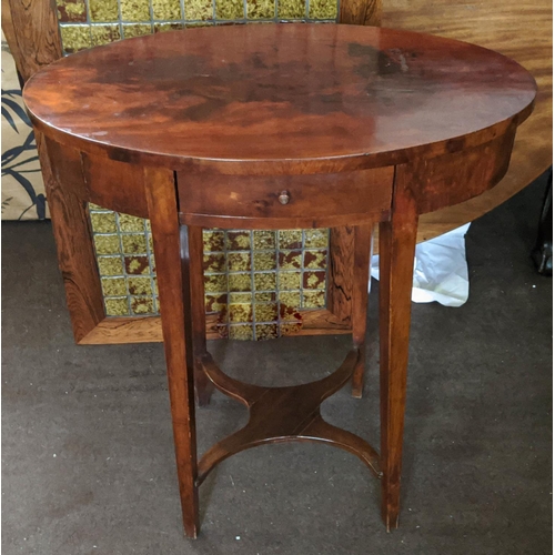 127 - OVAL SIDE TABLE, 67cm W x 40cm D x 78cm H, Biedermeier mahogany with frieze drawer.