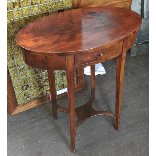 127 - OVAL SIDE TABLE, 67cm W x 40cm D x 78cm H, Biedermeier mahogany with frieze drawer.