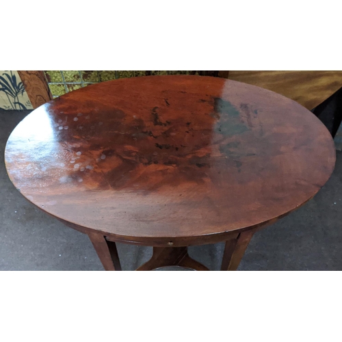 127 - OVAL SIDE TABLE, 67cm W x 40cm D x 78cm H, Biedermeier mahogany with frieze drawer.