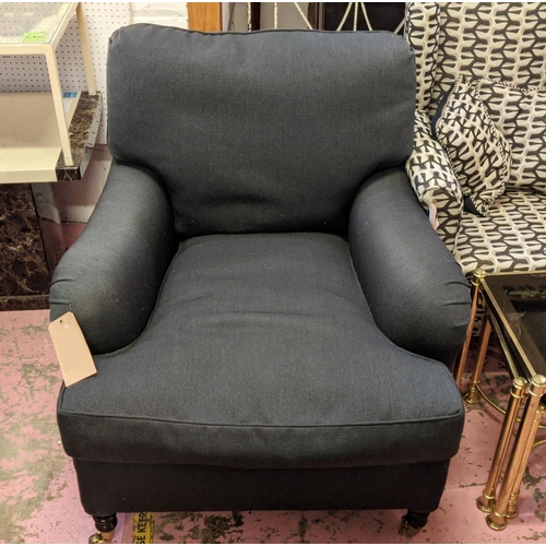 135 - HOWARD STYLE ARMCHAIR, 85cm W x 91cm D, dark grey woven fabric.