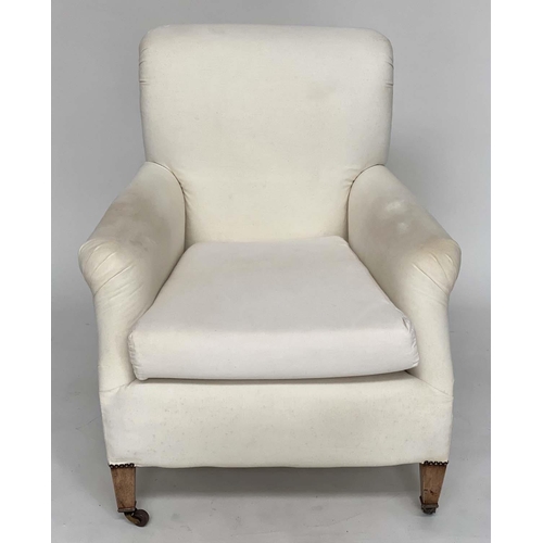 157 - HOWARD STYLE ARMCHAIR, 72cm W, early 20th century Edwardian calico upholstered in the manner Howard ... 