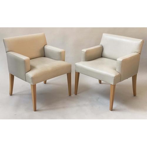 160 - ARMCHAIRS, a pair, 1970s Scandinavian style grey leather with tapering supports, 66cm W. (2)