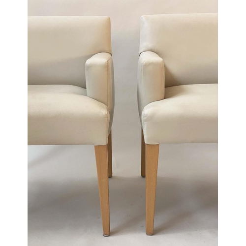 160 - ARMCHAIRS, a pair, 1970s Scandinavian style grey leather with tapering supports, 66cm W. (2)