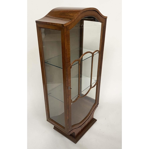 161 - ART DECO DISPLAY CABINET, burr walnut with two 'cloud' shaped glazed doors and shaped plinth, 57cm W... 