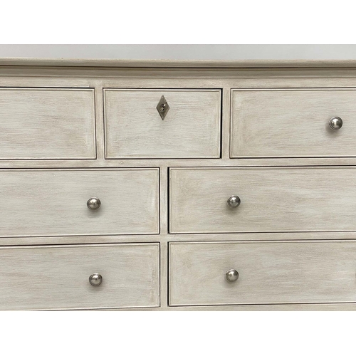 163 - LOW CHEST, French Louis Philippe style, grey painted with seven drawers, 160cm W x 52cm D x 83cm H.