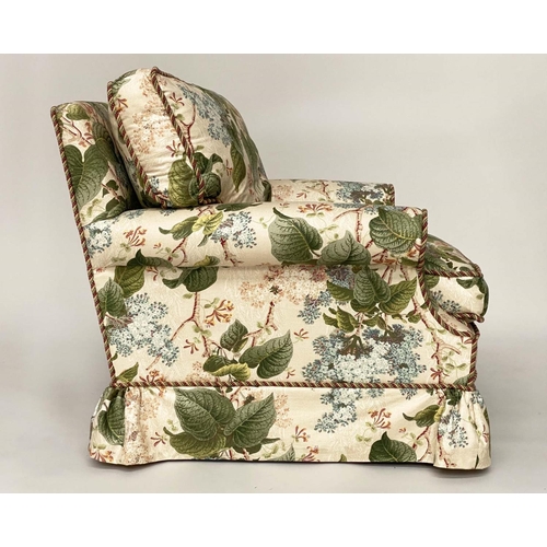 164 - ARMCHAIR, Bespoke feather filled and cord detail with Colefax and Fowler sateen upholstery, 90cm W.