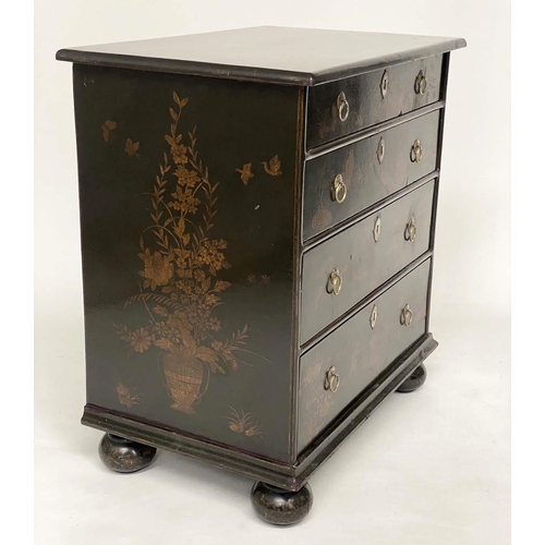 165 - CHEST, 83cm H x 77cm W x 52cm D, 18th century style lacquered and gilt chinoiserie decorated with fo... 