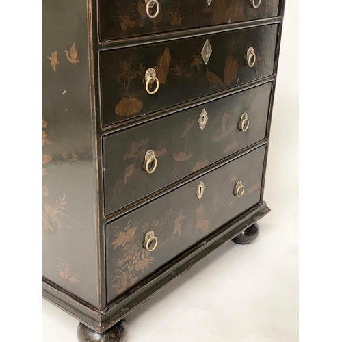 165 - CHEST, 83cm H x 77cm W x 52cm D, 18th century style lacquered and gilt chinoiserie decorated with fo... 