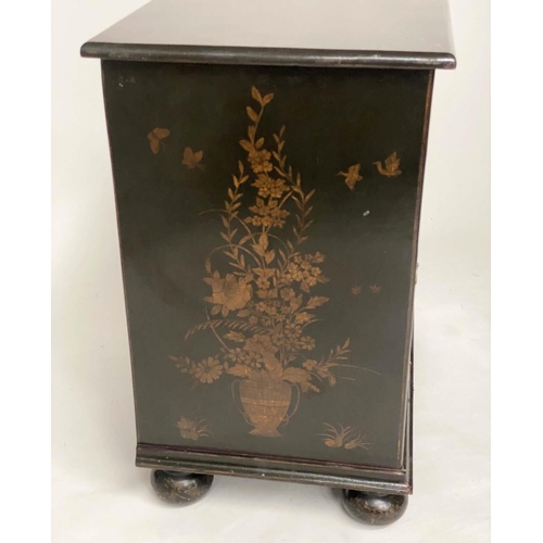 165 - CHEST, 83cm H x 77cm W x 52cm D, 18th century style lacquered and gilt chinoiserie decorated with fo... 