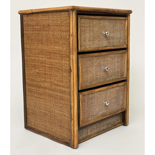 167 - BEDSIDE CHESTS, a pair, bamboo framed and cane panelled each with three drawers, 54cm W x 64cm H x 4... 