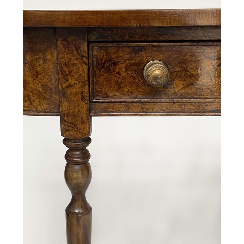 174 - HALL TABLE, George III design burr walnut and crossbanded with rounded ends and two frieze drawers, ... 