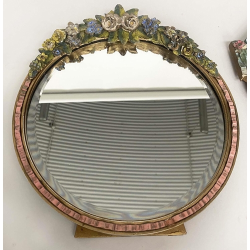 175 - BARBOLA MIRRORS, circular bevelled with ribbon and tulip hand painted frame, together with two other... 