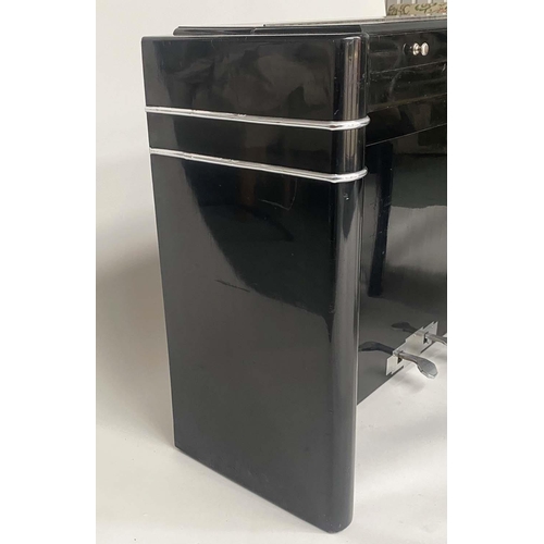 176 - MINI PIANO, Art Deco Eavestaff with ebonised and chrome mounted case, 130cm W x 85cm H x 41cm D.