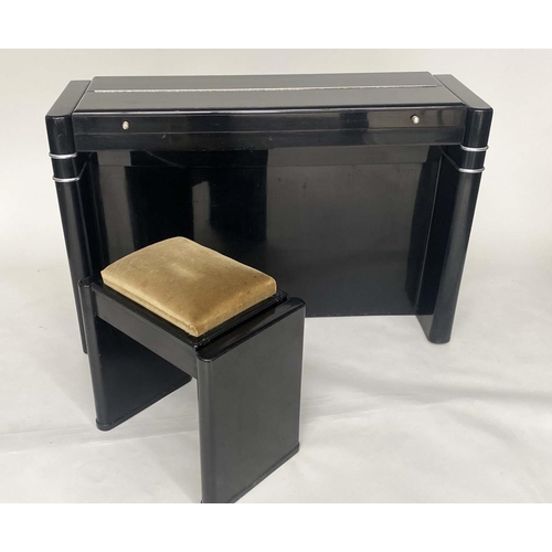 176 - MINI PIANO, Art Deco Eavestaff with ebonised and chrome mounted case, 130cm W x 85cm H x 41cm D.