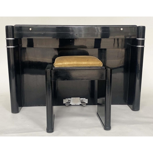 176 - MINI PIANO, Art Deco Eavestaff with ebonised and chrome mounted case, 130cm W x 85cm H x 41cm D.