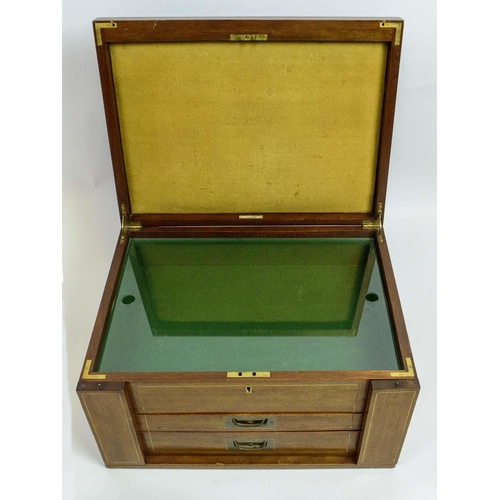 18 - DISPLAY CABINET, early 20th century adapted from a canteen of cutlery, rising lid opening to reveal ... 