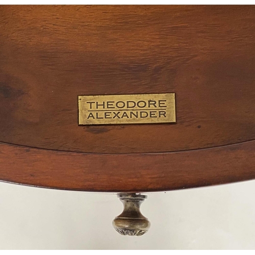 181 - THEODORE ALEXANDER LAMP TABLE, oval French style burr walnut and metal mounted with gallery, drawer ... 