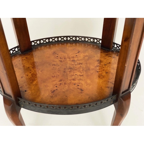 181 - THEODORE ALEXANDER LAMP TABLE, oval French style burr walnut and metal mounted with gallery, drawer ... 