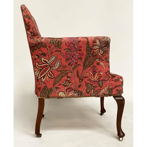 184 - ARMCHAIR, early 20th century Queen Anne style walnut with magenta red printed linen loose cover upho... 