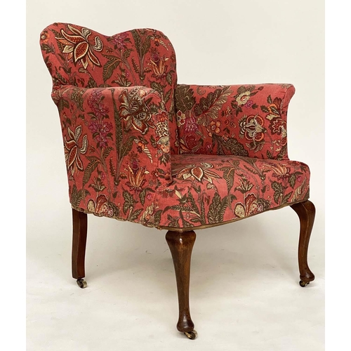 184 - ARMCHAIR, early 20th century Queen Anne style walnut with magenta red printed linen loose cover upho... 