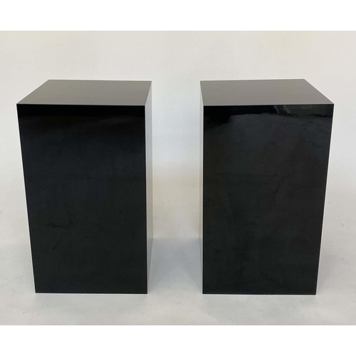 185 - LAMP TABLE PLINTHS, a pair, black polished lucite square section form. (2)