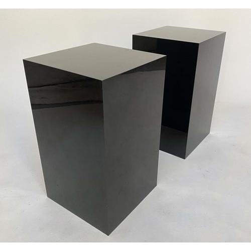 185 - LAMP TABLE PLINTHS, a pair, black polished lucite square section form. (2)