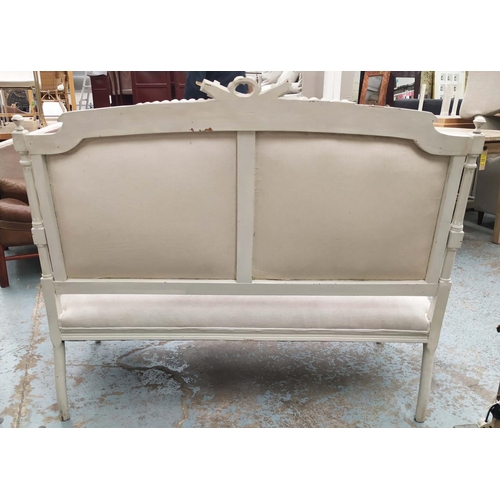 205 - CANAPE, 132cm W, circa 1900, French with later white painted frame, neutral upholstered.