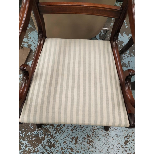 213 - DINING CHAIRS, a set of eight, 86cm H, Regency style with drop in striped upholstered seats. (8)