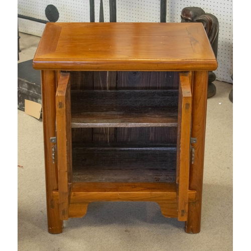 216 - BEDSIDE CABINETS, a pair, 60cm H x 54cm x 40cm, Chinese elm of two doors, with butterfly escutcheons... 