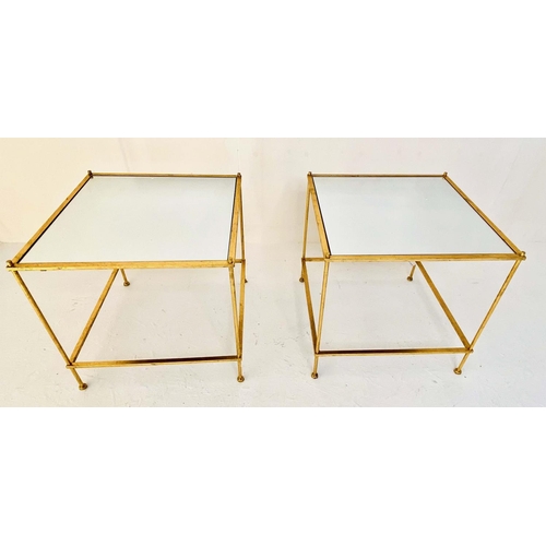 355 - MAISON BAGUES STYLE SIDE TABLES, a pair, 46cmx 46cm x 46cm, square form, inset mirrored glass to top... 